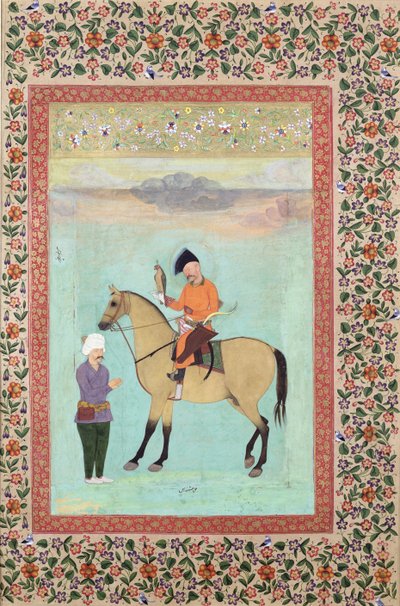 Shah Abbas on a Horse Holding a Falcon by Indian School